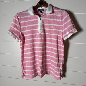 L-RL Short Sleeve Quarter Zip Polo Pink & White Stripe Size XL